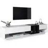 Image de Meuble tv contemporain,grand banc tv elégant blanc brillant et noir,3 tiroirs 4 compartiments,rangement pour salon,190x40x42cm Façade Brillante