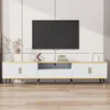 Image de Meuble TV moderne - Neche - Aspect marbre - 200x40x46 cm - Blanc - Pour téléviseur jusquà 90 - 3 compartiments