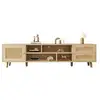 Image de Meuble tv porte en rotin 160 cm,commode bas pour téléviseur 70 - 5 compartiments de rangement et 2 tiroirs