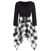 Image de Robe UP4GW robe chemise décontractée o-cou lacets tartan imprimé à carreaux mini robe asymétrique col en v coupe évasée jupe évasée