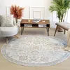 Image de LIVABLISS Tapis Rond Lavable Machine Vintage Oriental ESTHER Ø 200cm Gris/Jaune