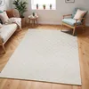 Image de LIVABLISS Tapis de Salon à Poils Courts Doux Scandinave à Carreaux IRINA 160x213cm Ivoire