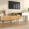 Image de Meuble TV Modulaire 240cm Bois Et Blanc - 3 Portes Rabattables Pieds Métalliques Noirs Style Moderne