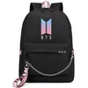 Image de Sac à Dos BTS avec Port de Chargement USB - Mode Unisexe - Rose&Noir - Enfant - Synthétique - Dos - BTS