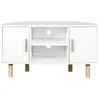 Image de Meuble Tv D'angle Lila - 2 Portes - Décor Mélaminé Blanc - Pieds En Bois Massif - L90 X P35 X H55 Cm