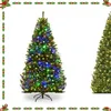 Image de Sapin de Noël LED Lumineux 180cm COSTWAY-350 Lumières LED Multicolore à 11 Modes-5 Changements de Couleur-Pied en Métal-Branches