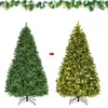 Image de Sapin de Noël Lumineux LED 225cm COSTWAY-540 Lumières Blanc Chaud-71 Pommes de Pin-1125 Branche en PVC et PE-Décoration de Noël