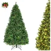 Image de Sapin de Noël Lumineux LED 210cm COSTWAY-450 Lumières Blanc Chaud-61 Pommes de Pin-925 Branche en PVC et PE-Décoration de Noël
