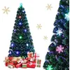 Image de COSTWAY Sapin de Noël Artificiel LED Lumineux 180CM Fibre Optique Couleur Lumière Variable avec Etoile de Cime Décoration de Neige