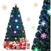 Image de Sapin de Noël Lumineux LED 150CM COSTWAY Branches Fibre Optique Couleur Lumière Variable avec Etoile de Cime Décoration de Neige