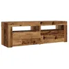 Image de Meuble TV - Vieux Bois - 120x35x40 cm - Lumières LED RVB - Espace de rangement - Design contemporain