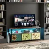 Image de Meuble TV - DREAMMESPACE - 108x30x57cm - 3 tiroirs en tissu PU - Métal noir - LED multicolore