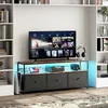 Image de Meuble TV LED - DREAMMESPACE - 137x30x57cm - 3 tiroirs en tissu PU - Métal noir - Style industriel