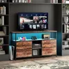 Image de Meuble TV - DREAMMESPACE - 108x30x78cm - 4 tiroirs - LED - Métal noir et simili cuir marron