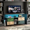 Image de Meuble TV - DREAMMESPACE - 137x30x78cm - 4 tiroirs - LED - Métal noir et tissu coloré