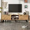 Image de Meuble TV - DREAMMESPACE - 160.5x35.5x45cm - 2 portes - 2 compartiments ouverts - Bois marron