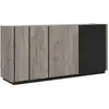 Image de Buffet 3 Portes Style Vintage Bois Clair Et Acier Noir Naples 180cm