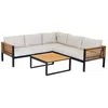 Image de Salon de jardin détente en aluminium noir mat et aspect teck Martinique avec table basse - Jardiline