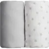 Image de Babycalin Lot De 2 Draps Housse Jersey Coton - Impression Étoile Grise - 70x140cm