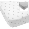 Image de BABYCALIN Lot de 2 draps housse Jersey coton - Impression étoile grise et gris uni - 70 x 140 cm