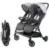 Image de Poussette double cote a cote bambisol ds209 noir gris pliage 1 main des la naissance sieges inclinables a plat jusqu a 15 kg chacun DS2096GN