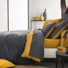 Image de Housse de couette bicolore en viscose de bambou ÉCORCE - A demain - 240 x 220 cm - Gris Carbone/Jaune Moutarde
