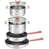 Image de TEFAL G720S604 Opti’Space Batterie de cuisine 6 p Faitouts + poêles Poignées anti-chaleur Manche fixe Empilable Induction