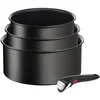 Image de Batterie de cuisine 3 pièces Empilable Inox Revêtement Anti-adhésif Tous Feux Dont Induction Poignée Amovible Ingenio Eco Resist TEFAL