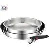 Image de Tefal Ingenio Preference Lot 3 pièces Poêles 24/28 cm + poignée amovible Empilable Acier inoxydable Induction France