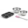 Image de Lot Comprenant 1 Moule À Muffins 6 Empreintes, 1 Spatule Zenker Et 2 Bols À Mixer En Inox Fackelmann
