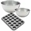 Image de Ensemble Comprenant 1 Moule Muffin 24 Empreintes, 1 Spatule Zenker Et 2 Bols À Mixer En Inox Fackelmann