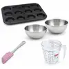 Image de Set Pâtisserie Avec Moule À Muffins 12 Empreintes 38 X 26 Cm, 2 Bols À Mixer, Verre Mesureur Et Spatule Zenker