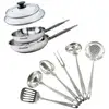 Image de Set De 2 Poêles 20 Et 24 Cm En Inox, 2 Couvercles Verre Et 6 Ustensiles Inox Fackelmann Eterna