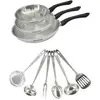 Image de Set 3 Poeles 20 24 Et 28 Cm En Inox Et 6 Ustensiles Inox Geneva