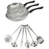 Image de Set 3 poêles 20 24 et 28 cm en inox et 6 ustensiles inox fackelmann geneva 9445250B88