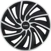 Image de Lot de 4 enjoliveurs Bi-couleur gris & noir 15 pouces - WRC - TURBO - Look racing - Fixation simple et rapide par clips