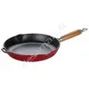 Image de Poêle Fonte Émaillée Rouge Manche Bois Chasseur Ø28cm
