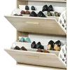 Image de Meuble à Chaussures Chêne Vintage - Rideau Blanc - L 75.2 x l 30.6 x H 143.1 cm