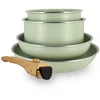 Image de Batterie de cuisine 5 Pièces Empilables Aluminium Revêtement Anti-adhésif Tous Feux Dont Induction Poignée Amovible Celadon MENASTYL
