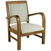 Image de MACABANE ERIS - Fauteuil bois teck scandi tissu bleu clair pétales