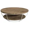 Image de MACABANE ALIDA - Table basse coque ronde 100x100cm double plateau teck recyclé métal blanc