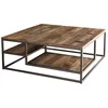 Image de MACABANE ALIDA - Table basse carrée avec tablettes 100x100cm Teck recyclé Acacia Mahogany recyclé et métal noir
