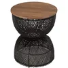 Image de MACABANE SIXTINE - Table dappoint en rotin noir plateau bois de teck recyclé