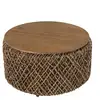 Image de Sixtine - table basse ronde diam70 rotin, plateau bois teck recyclé