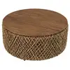 Image de Sixtine - table basse ronde diam85 rotin plateau bois de teck recyclé