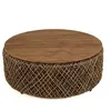 Image de MACABANE SIXTINE - Table basse ronde diam 100 rotin plateau bois teck recyclé