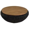 Image de MACABANE SIXTINE - Table basse ronde diam80 en bois de teck recylé rotin noir
