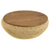 Image de Sixtine - table basse ronde diam80 plateau bois teck recyclé rotin