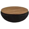 Image de MACABANE SIXTINE - Table basse ronde diam100 rotin noir plateau bois teck recyclé