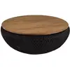 Image de Sixtine - table basse ronde diam100 rotin noir plateau bois teck recyclé